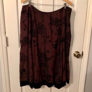 NWT Size 26 Burgundy Skirt w Black Velvet Burnout